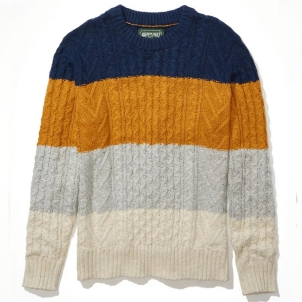 AE Super Soft Color-Block Crew Neck Sweater Men's Size XL - Picture 1 of 12